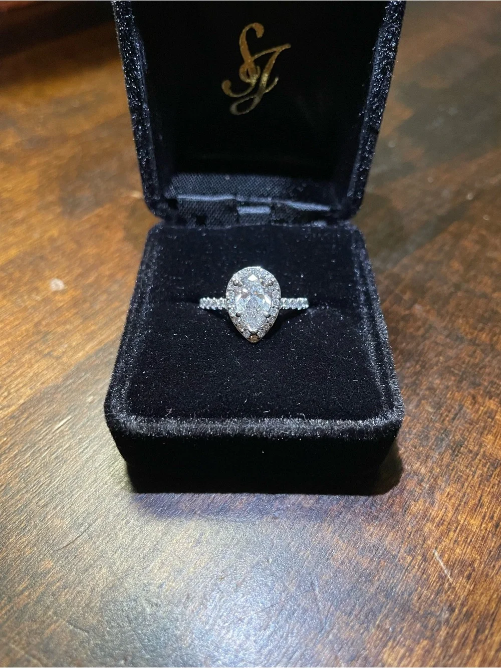 White Gold Halo Diamond Engagement Ring with Pave Band